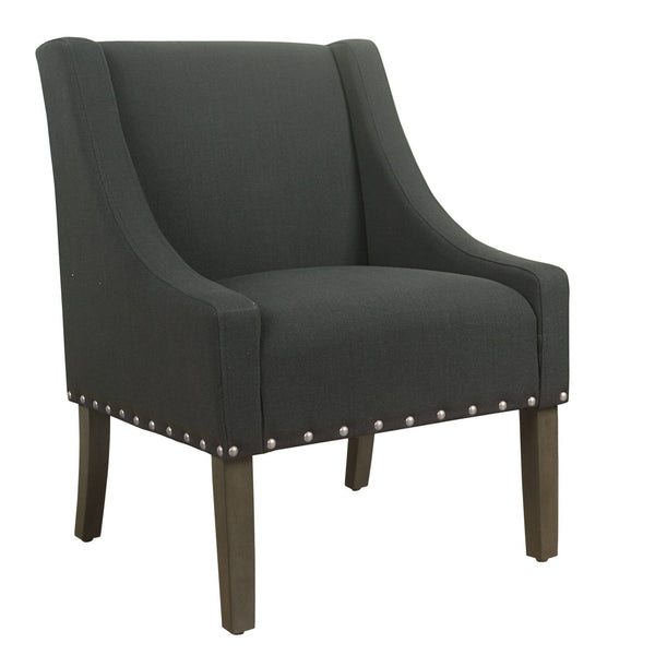 Fabric Upholstered Accent Chair with Swooping Arms and Nail Head Trim, Black and Brown-Accent Chairs-Black and Brown-Wood and Fabric-JadeMoghul Inc.