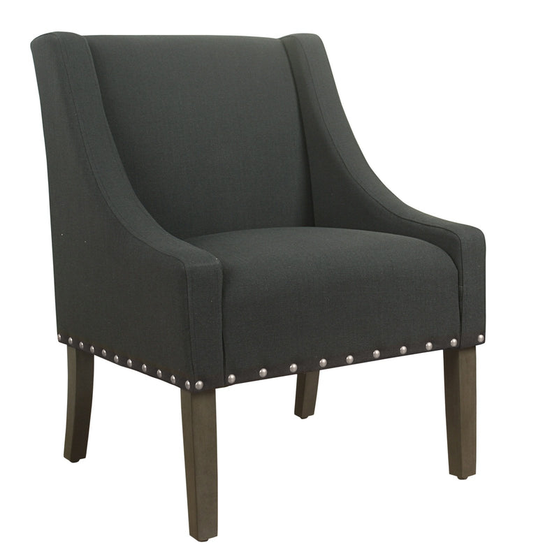 Fabric Upholstered Accent Chair with Swooping Arms and Nail Head Trim, Black and Brown-Accent Chairs-Black and Brown-Wood and Fabric-JadeMoghul Inc.