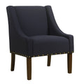 Fabric Upholstered Accent Chair with Swooping Arms and Nail Head Trim, Blue and Brown-Accent Chairs-Blue and Brown-Wood and Fabric-JadeMoghul Inc.