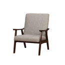 Fabric Upholstered Accent Chair with Wooden Curved Arms and Slanted Feet, Light Gray and Brown-Accent Chairs-Gray and Brown-Wood and Fabric-JadeMoghul Inc.