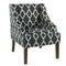 Fabric Upholstered Accent Chair with Wooden Legs and Swooping Armrests, Multicolor-Accent Chairs-Blue, White & Brown-Wood and Fabric-JadeMoghul Inc.