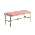 Fabric Upholstered Bench with Metal Beaded Feet, White And Pink-Benches-Pink, White-Metal Fabric-JadeMoghul Inc.