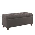 Fabric Upholstered Button Tufted Wooden Bench With Hinged Storage, Dark Gray and Brown