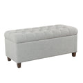 Fabric Upholstered Button Tufted Wooden Bench With Hinged Storage, Light Gray and Brown