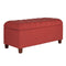 Fabric Upholstered Button Tufted Wooden Bench With Hinged Storage, Red and Brown