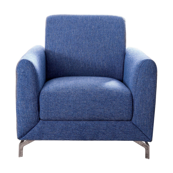 Fabric Upholstered Chair With Metal Feet In Blue-Accent Chairs-Blue And Silver-Fabric And Metal-JadeMoghul Inc.