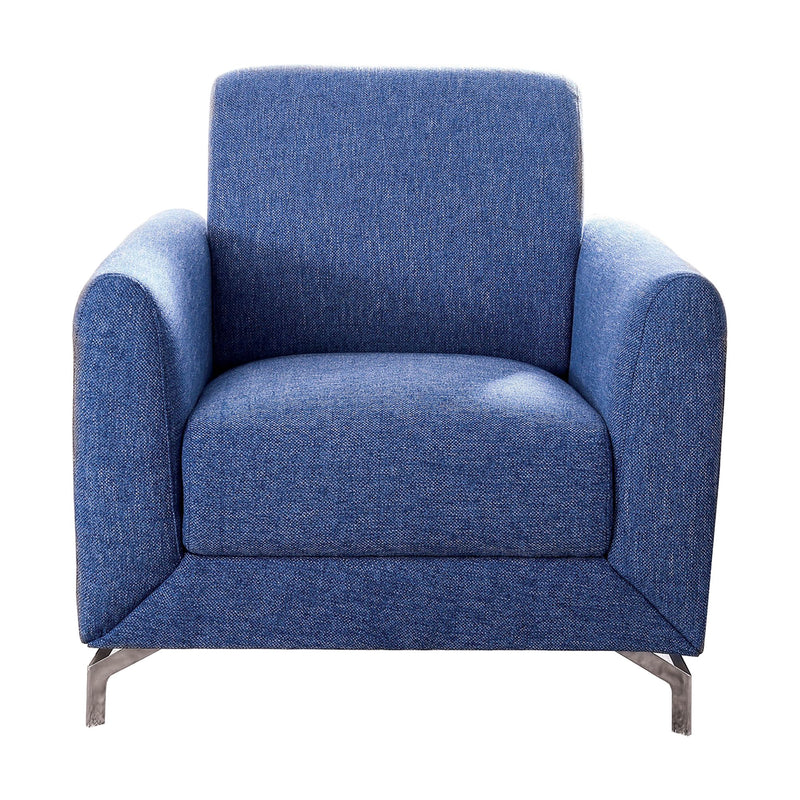 Fabric Upholstered Chair With Metal Feet In Blue-Accent Chairs-Blue And Silver-Fabric And Metal-JadeMoghul Inc.