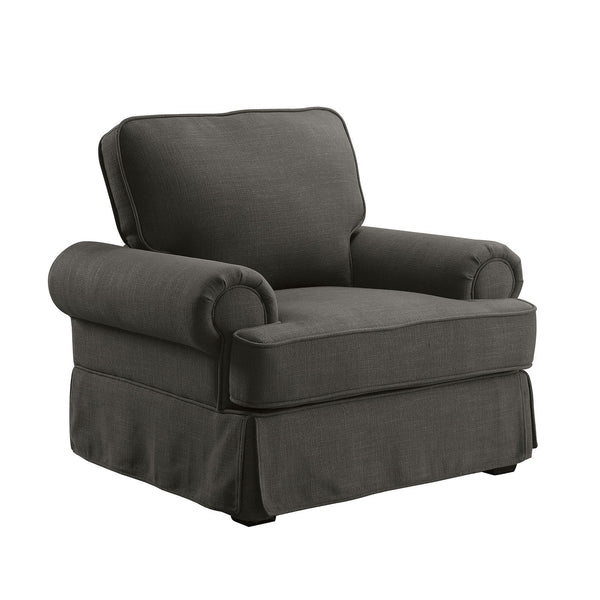 Fabric Upholstered Chair With Rolled Armrest In Gray-Living Room Furniture-Gray-Wood and Fabric-JadeMoghul Inc.
