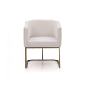 Fabric Upholstered Dining Chair with Cantilever Steel Base, White and Gold-Dining Furniture-White and Gold-Metal and Fabric-JadeMoghul Inc.