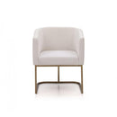 Fabric Upholstered Dining Chair with Cantilever Steel Base, White and Gold-Dining Furniture-White and Gold-Metal and Fabric-JadeMoghul Inc.