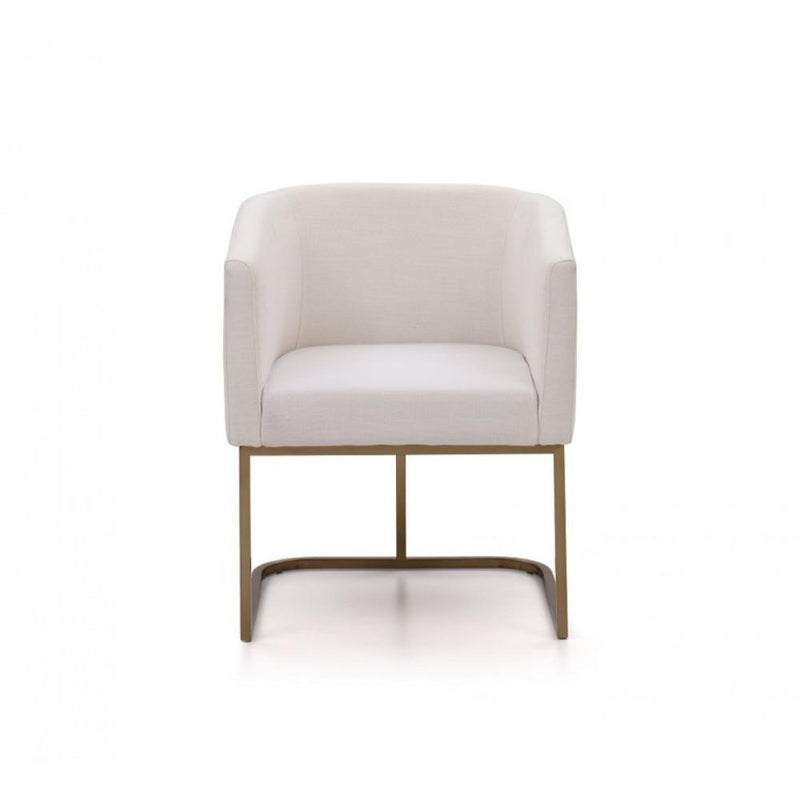 Fabric Upholstered Dining Chair with Cantilever Steel Base, White and Gold-Dining Furniture-White and Gold-Metal and Fabric-JadeMoghul Inc.