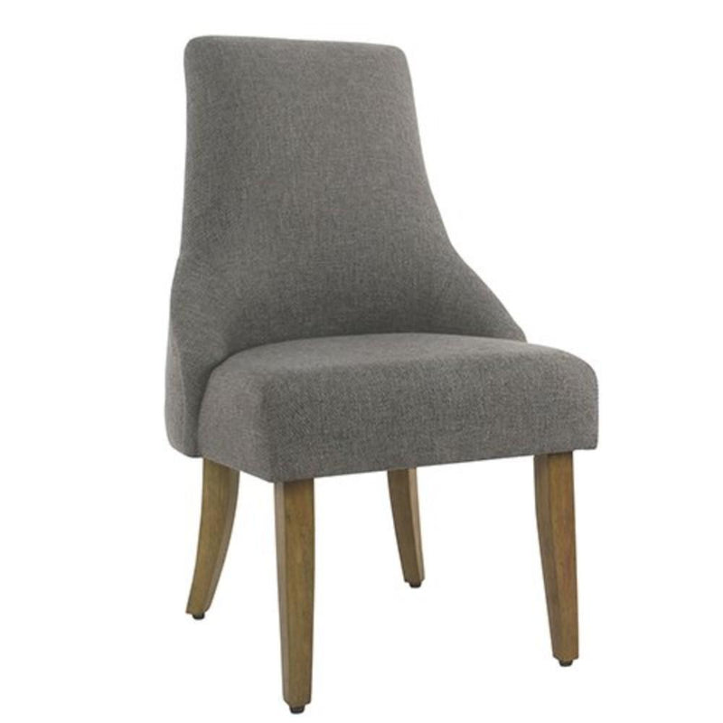 Fabric Upholstered High Back Dining Chair with Wooden Legs, Gray and Brown-Dining Chairs-Gray and Brown-Wood and Fabric-JadeMoghul Inc.