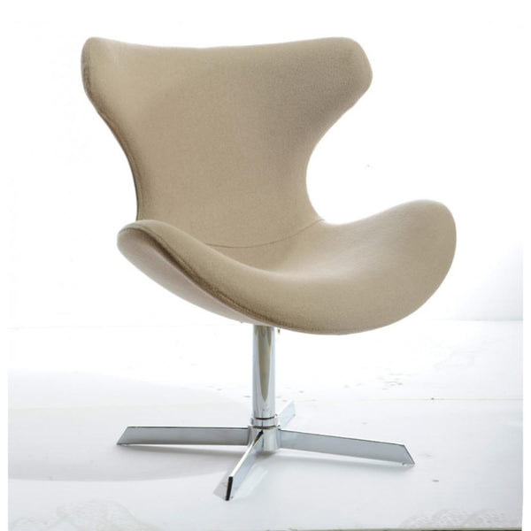 Fabric Upholstered Lounge Chair with Metal Pedestal Base, Beige and Silver-Accent Chairs-Beige and Silver-Polyester Fabric Wool and Metal-JadeMoghul Inc.