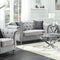Fabric Upholstered Loveseat With Nail Head Accents And Chrome Legs, Light Gray-Living Room Furniture-Light Gray & Silver-Fabric/Wood-JadeMoghul Inc.