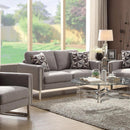 Fabric Upholstered Loveseat With U- Shaped Steel Legs, Light Gray and Silver-Living Room Furniture-Light Gray & Silver-Fabric/Steel-JadeMoghul Inc.