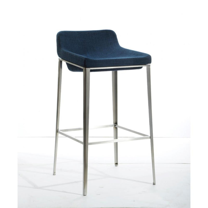 Fabric Upholstered Metal Bar Stool, Blue and Silver-Bar Stools-Blue-Metal fabric-JadeMoghul Inc.