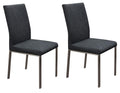 Fabric Upholstered Metal Dining Side Chairs with Back Handle, Gray and Silver, Pack of Two-Dining Chairs-Gray and Silver-Fabric and Stainless Steel-JadeMoghul Inc.