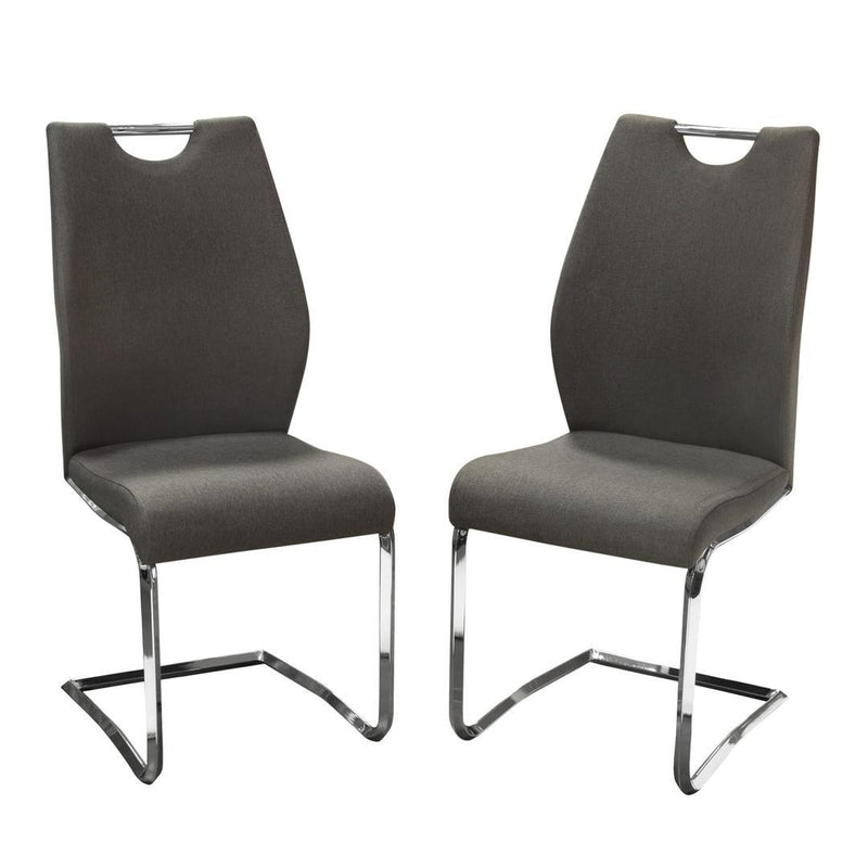 Fabric Upholstered Metal Dining Side Chairs with Handle, Gray and Silver, Pack of Two-Dining Chairs-Gray and Silver-Fabric and Metal-JadeMoghul Inc.