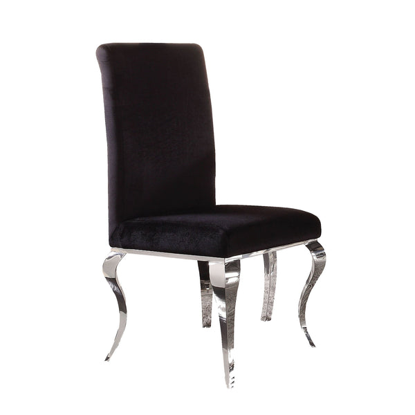 Fabric Upholstered Metal Side Chairs with Cabriole Style Legs, Black and Silver, Set of Two-Dining Chairs-Black and Silver-Fabric, Stainless Steel and Composite Wood-JadeMoghul Inc.