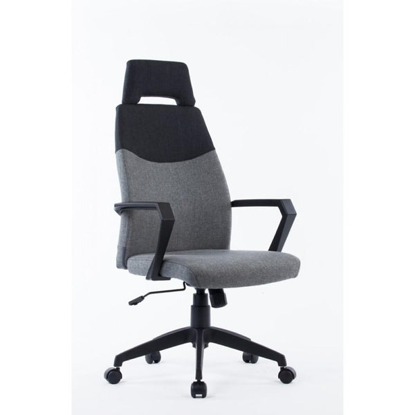 Fabric Upholstered office Chair with Loop Armrests and Polygon Headrest, Gray and Black-Accent Chairs-Gray and Black-Fabric Plastic and Metal-JadeMoghul Inc.
