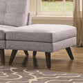 Fabric Upholstered Ottoman With Tappered Wooden Legs, Light Gray and Brown-Ottoman-Light Gray and Brown-Fabric/Wood-JadeMoghul Inc.