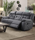 Fabric Upholstered Padded Microfiber Motion Sofa With Contrast Stitching, Gray-Living Room Furniture-Gray-Microfiber Fabric/Wood-JadeMoghul Inc.