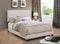 Fabric Upholstered Queen Size Platform Bed with Nail Head Trim, Ivory-Bedroom Furniture-Ivory-Fabric and Wood-JadeMoghul Inc.