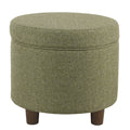 Fabric Upholstered Round Wooden Ottoman with Lift Off Lid Storage, Green