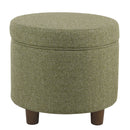 Fabric Upholstered Round Wooden Ottoman with Lift Off Lid Storage, Green