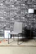 Fabric Upholstered Side Chair With Sled Metal Legs, Light Gray and Black-Accent Chairs-Black and Gray-Metal and Fabric-JadeMoghul Inc.