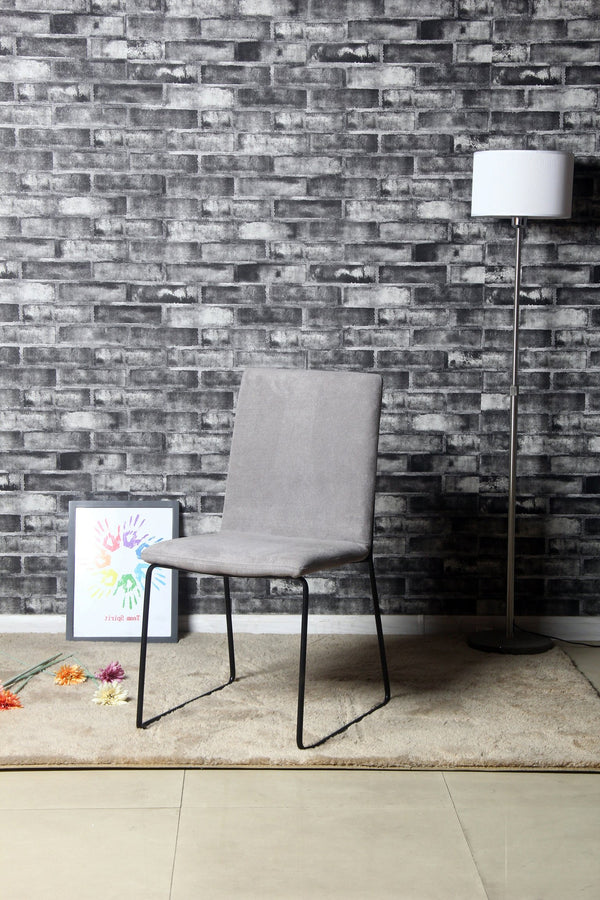 Fabric Upholstered Side Chair With Sled Metal Legs, Light Gray and Black-Accent Chairs-Black and Gray-Metal and Fabric-JadeMoghul Inc.