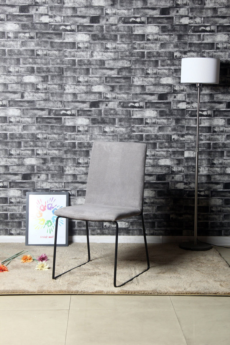 Fabric Upholstered Side Chair With Sled Metal Legs, Light Gray and Black-Accent Chairs-Black and Gray-Metal and Fabric-JadeMoghul Inc.
