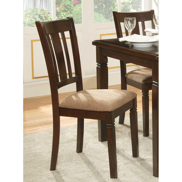 Fabric Upholstered Slated Back Side Chair, Espresso & Light Brown (Set of 2)-Dining Chairs-Beige & Brown-Wood & Leatherette-JadeMoghul Inc.