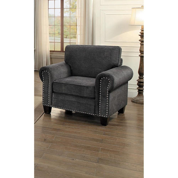Fabric upholstered Sofa Armchair with Nail head Trim, Dark Gray-Living Room Furniture-Dark Gray-Fabric-JadeMoghul Inc.