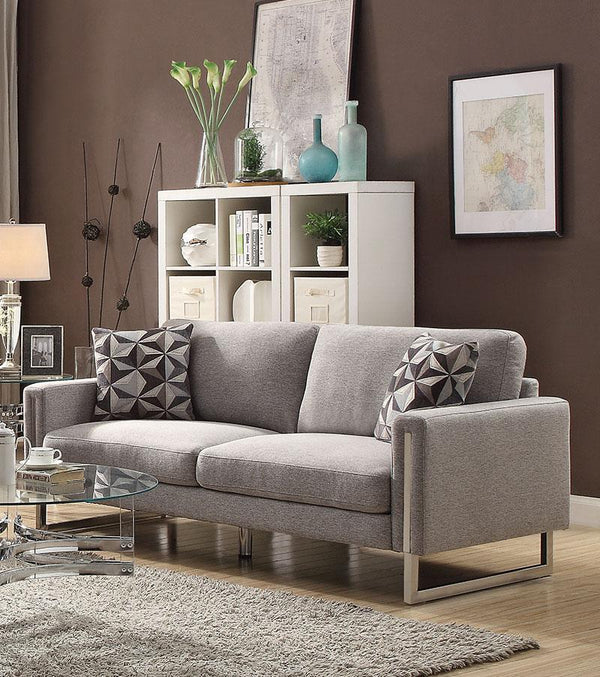 Fabric Upholstered Sofa With U- Shaped Steel Legs, Light Gray and Silver-Living Room Furniture-Light Gray & Silver-Fabric/Steel-JadeMoghul Inc.