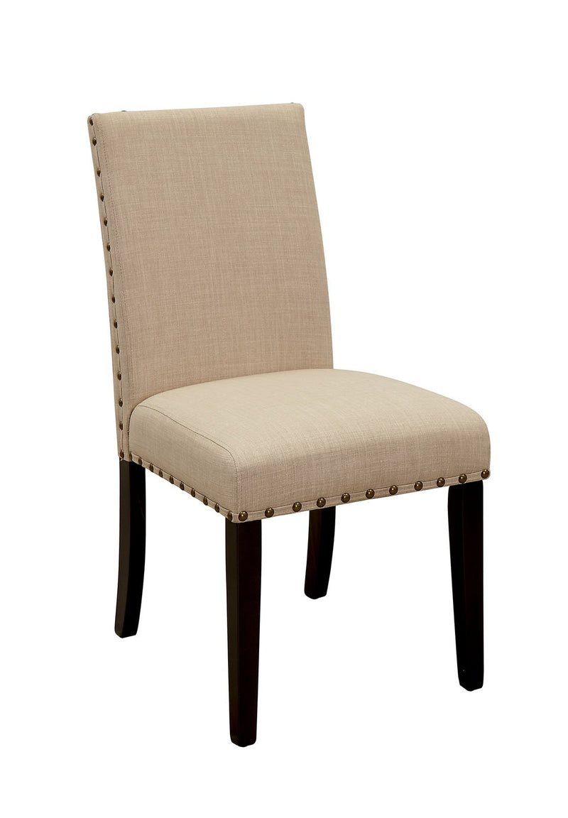 Fabric Upholstered Solid Wood Side Chair with Nail Head Trim, Pack of Two, Beige and Brown-Living Room Furniture-Brown and Beige-Fabric Solid Wood-JadeMoghul Inc.