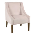 Fabric Upholstered Swooped Accent Chair with Wooden Legs, Pink and Brown-Accent Chairs-Pink and Brown-Wood and Fabric-JadeMoghul Inc.