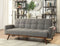 Fabric Upholstered Tufted Futon Sofa with Angled Wooden Legs, Light Gray-Living Room Furniture-Gray-Fabric and Wood-JadeMoghul Inc.