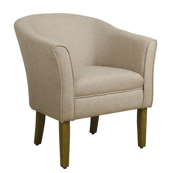 Fabric Upholstered Wooden Accent Chair with Barrel Style Back, Cream and Brown-Accent Chairs-Cream and Brown-Wood and Fabric-JadeMoghul Inc.