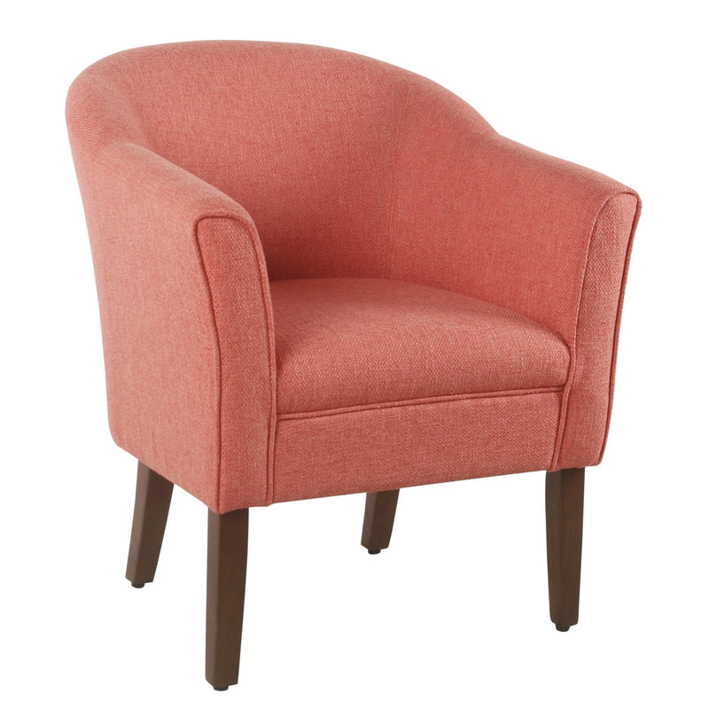 Fabric Upholstered Wooden Accent Chair with Barrel Style Back, Orange and Brown-Accent Chairs-Orange and Brown-Wood and Fabric-JadeMoghul Inc.