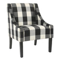 Fabric Upholstered Wooden Accent Chair with Buffalo Plaid Pattern, Black and White-Accent Chairs-Black and White-Wood and Fabric-JadeMoghul Inc.