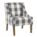 Fabric Upholstered Wooden Accent Chair with Buffalo Plaid Pattern, Blue, White and Brown-Accent Chairs-Blue, White & Brown-Wood and Fabric-JadeMoghul Inc.