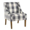 Fabric Upholstered Wooden Accent Chair with Buffalo Plaid Pattern, Blue, White and Brown-Accent Chairs-Blue, White & Brown-Wood and Fabric-JadeMoghul Inc.