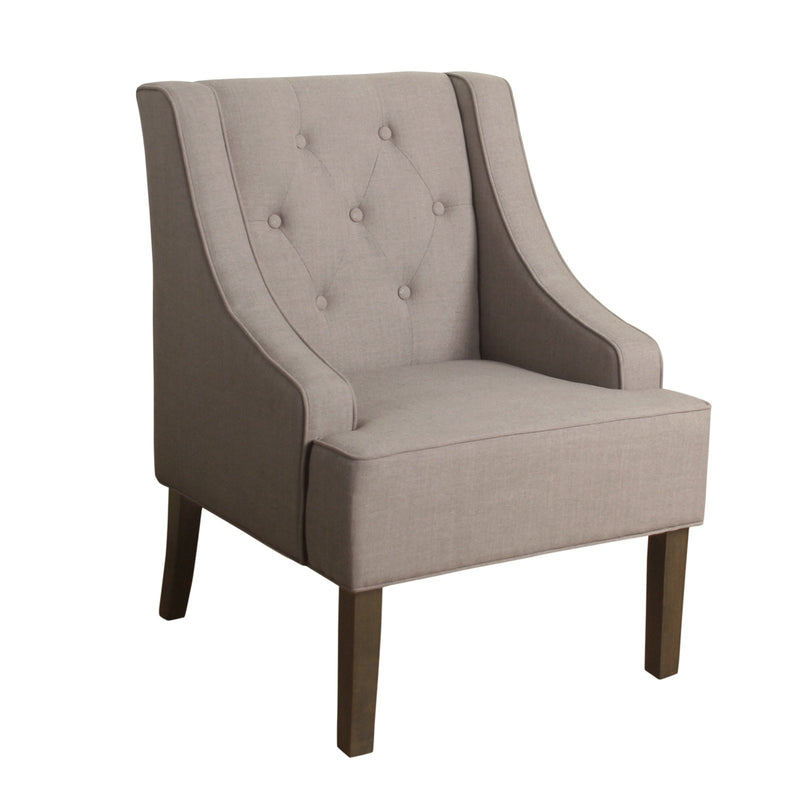 Fabric Upholstered Wooden Accent Chair with Button Tufting, Brown-Accent Chairs-Tan and Brown-Wood and Fabric-JadeMoghul Inc.