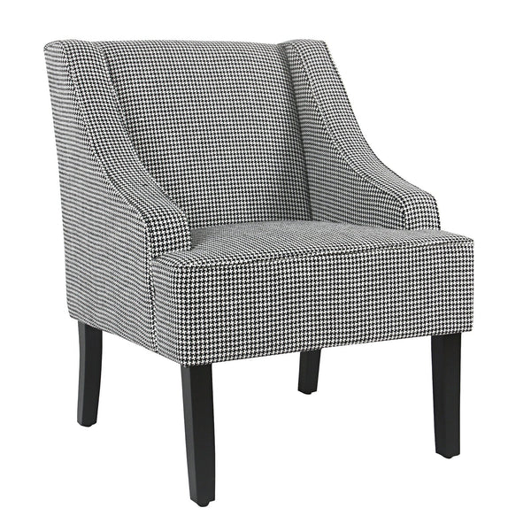 Fabric Upholstered Wooden Accent Chair with Check Pattern, Black and White-Accent Chairs-Black and White-Wood and Fabric-JadeMoghul Inc.