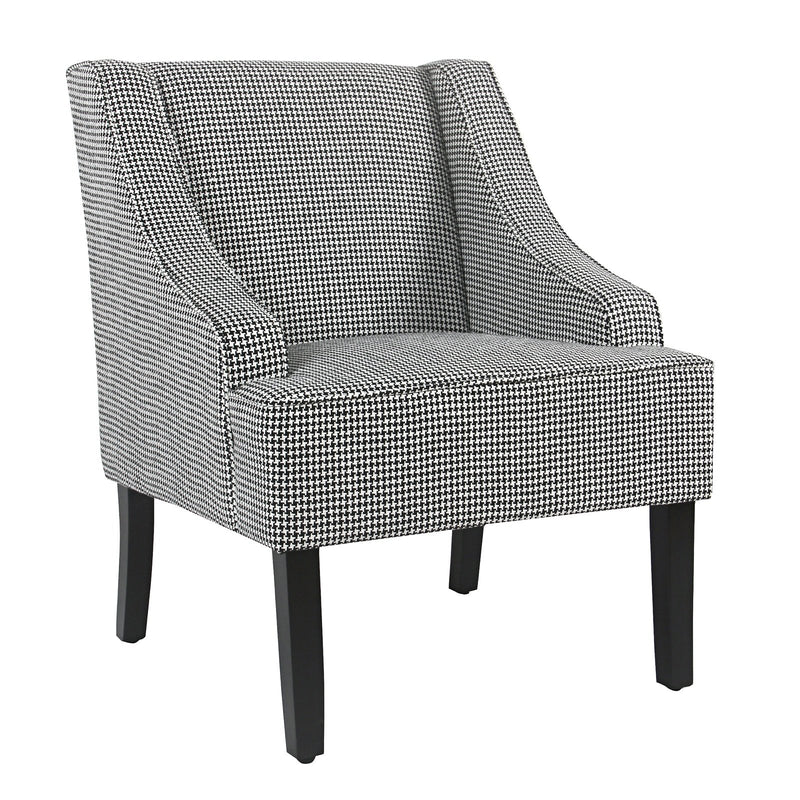 Fabric Upholstered Wooden Accent Chair with Check Pattern, Black and White-Accent Chairs-Black and White-Wood and Fabric-JadeMoghul Inc.