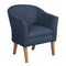 Fabric Upholstered Wooden Accent Chair with Curved Back, Blue and Brown-Accent Chairs-Blue and Brown-Wood and Fabric-JadeMoghul Inc.