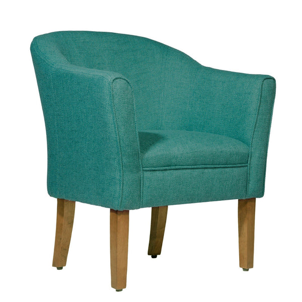 Fabric Upholstered Wooden Accent Chair with Curved Back, Green and Brown-Accent Chairs-Blue and Brown-Wood and Fabric-JadeMoghul Inc.