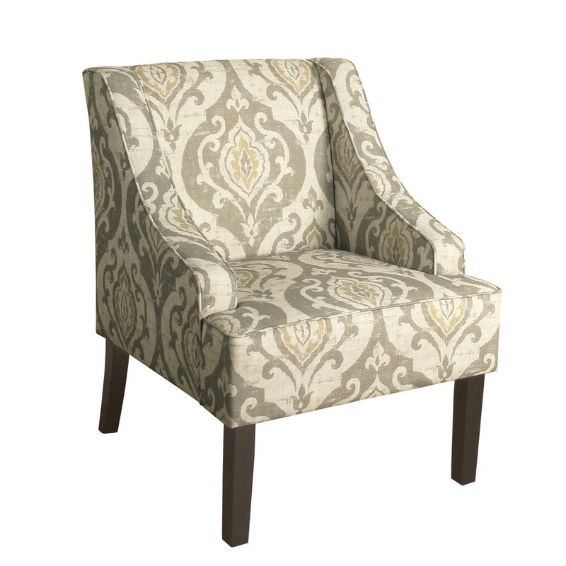 Fabric Upholstered Wooden Accent Chair with Damask Pattern Design, Multicolor-Accent Chairs-Multicolor-Wood and Fabric-JadeMoghul Inc.