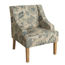 Fabric Upholstered Wooden Accent Chair with Jacobean Pattern, Tan, Blue and Brown-Accent Chairs-Blue, Tan and Brown-Wood and Fabric-JadeMoghul Inc.